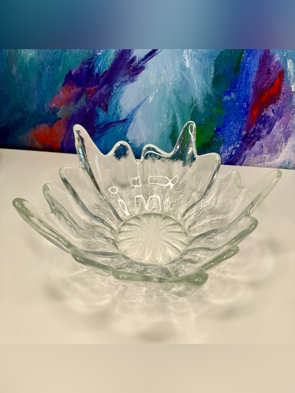 Viking Glass Clear Lotus Bowl Epic Vintage Art Glass Centerpiece Fruit Dish MCM